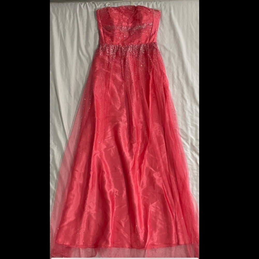 Sparkly Strapless Pink/Peach Long Dress